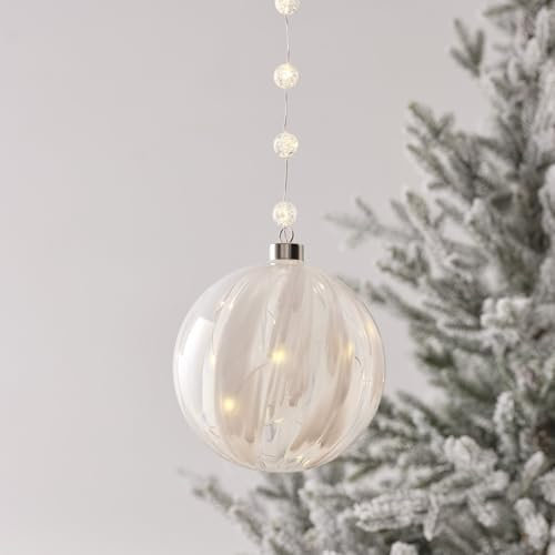 Lights4fun LED Weihnachtskugel Glas mit Glasperlen warmweiß Batterie Christbaumkugeln Weihnachtsbaumkugel Glas