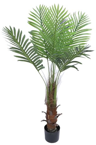 Large Artificial Phoenix Palm Tree, 49.2in Tall Fake Faux Palm Tree with Resin Pot, Resistant Tropical Golden Cane Palm Plants, for Indoor Outdoor Decor, Elegant for Garden