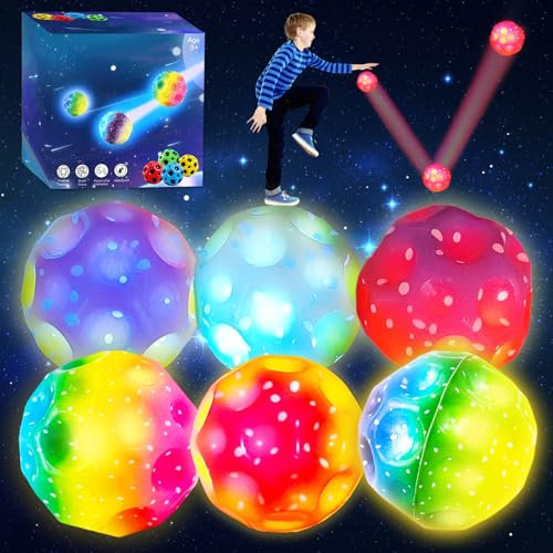 Ycaaeo 6 Stück Jump Ball Leuchtend mit Geschenkbox Flummiball High Bouncing Galaxy Moon Spaceballs Leuchtender Springball für Kinder Outdoor & Indoor