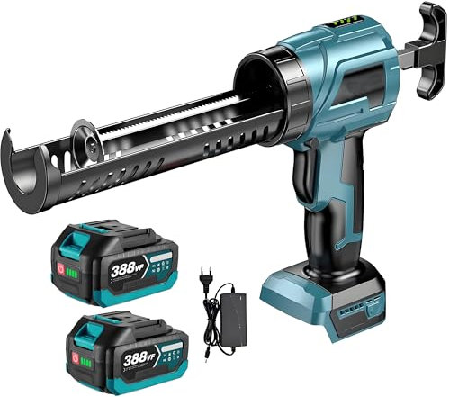 Akku Kartuschenpresse Kompatibel für Makita 18V Batterie, 4 Geschwindigkeiten Akku-Kartuschenpistole für 300 ml-Kartuschen für Abdichten, Spachteln (Blau mit 2 Batterie)