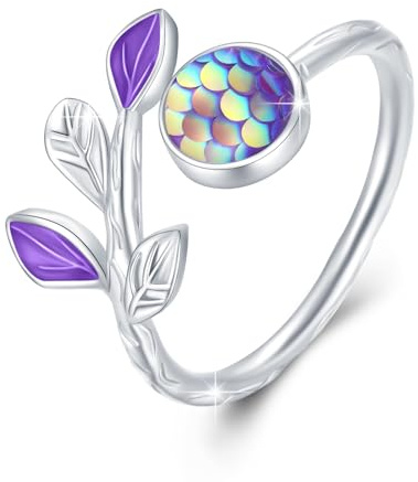 JFASHOP Meerjungfrau/Moss Agate Ring für Damen 925 Sterling Silber Endstück Finger Offener Ring Verstellbar Schmuck für Mädchen Kinder Frauen Freunde Liebhaber Geschenke Valentinstag