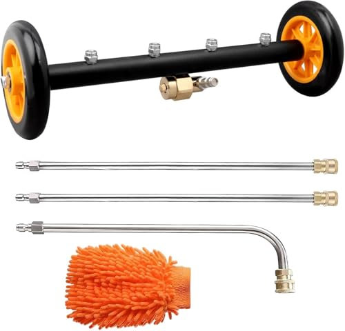 2 in 1 Underbody Pressure Washer Attachment, 16 Inch Pressure Washer Underbody Cleaner, Car Underbody Wash with Extension Rods, Wash Glove, Reversible Pressure Washer Broom Attachment