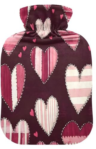 Hearts Stitch Hot Water Bottle with Soft Fleece Cover Hot Water Bag for Neck and Shoulder Pain Relief Hot and Cold Therapies-L