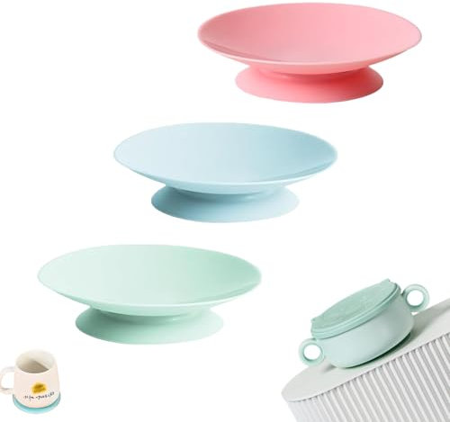 Yimluofa 3 PCS Silicone Suction Cups Professional Tableware Suction Cups Tableware Sucker Double Sided Suction Cups Tableware Fixed Pad for Fixing Plate Bowl Dish(3 Colors)