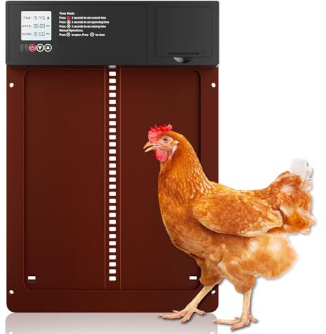 Yoarmyt 2025 Porte Poulailler Automatique avec Minuterie, Porte Automatique Poulailler | Écran LCD Étanche | Anti-pincement, Porte Poulailler Fonctionne à Piles