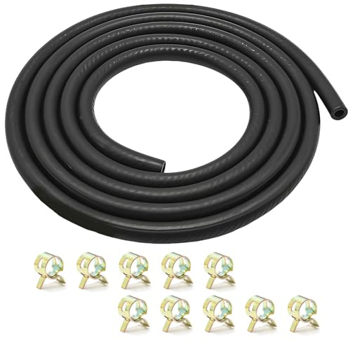 MospdyGear 6mm (1/4) ID Fuel Line Hose with 10 Clamps, 2.4M Gas Tube Braided Rubber Tubing, Replace for Automotives Boat Generators