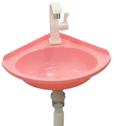 Lavabo Angolo in Plastica Colorata | Lavello Muro Piccolo con Scarico per Camper/Giardino | Lavabo Compatto da Esterno per Cantina/Campeggio (Design Pratico)