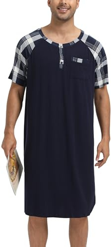 Enjoyoself Herrnattskjorta Pyjamasöverdel Långärmskjorta Knäbyxor V-hals med Knappar Kortärmig Kläder för Hemmabruk Mjuka Bekväma Storlek M-4XL, XL