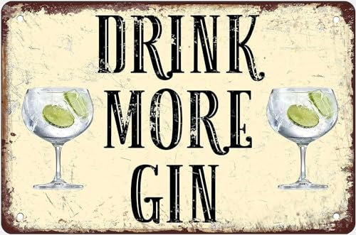 Aluminum Tin Signs Drink More Gin Vintage Metal Retro Poster Sign For Home Kitchen Bathroom Garden Bar Wall Hanging Signs Decor Crafts Plaque Wall Decor Gift For Women Men 8x5.5 Inch Plaque Tin Sign