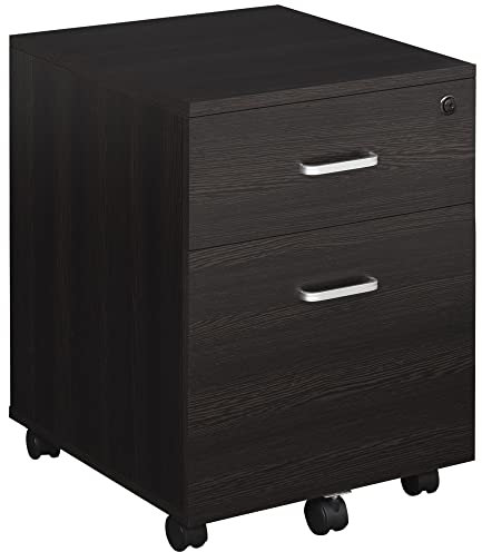 Vinsetto 2-Drawer Locking Office Filing Cabinet w/ 5 Wheels Rolling Storage Hanging A4 Cupboard Home Organisation, Black Wood Grain