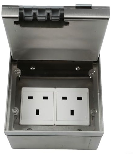 Alanmoship Embedded Power Socket Box 3-Pin UK Standard Double Outlet Strip Concealed Floor Mount Installation Stainless Steel Desktop Connector Panel