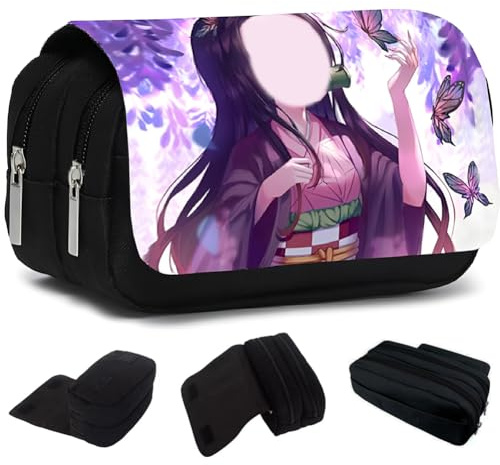 NTEVXZ Anime Federmäppchen Slayer Mäppchen Reißverschluss Etui Stifte 2 Fach Große Kapazität Briefpapier Pouch für Studenten Mädchen Jungen