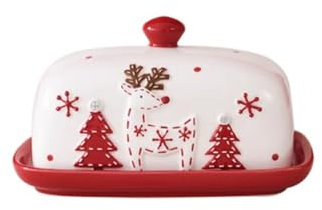 ZIGUIhsou-11 Contenitore per Burro Burriera Natalizia con Coperchio, Piatto Creativo in Ceramica, Piccolo Vassoio, Piatto da Dessert, Ornamento Quadrato colorato sotto Smalto Burriere