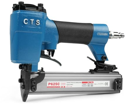 CTS P625C 23GA grapadora neumática sin cabeza para muebles y madera | Seguridad con bloqueo, 3000 clavos zincados sin cabeza incluidos, apto para 12-25mm, para muebles y trabajo de madera
