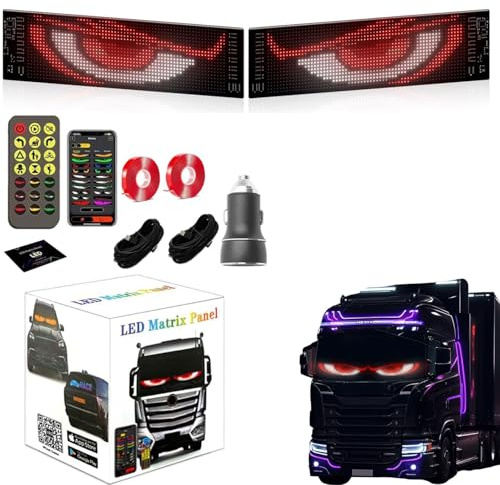 2 PCS TryLightRide Car Eyes,LED Augen für Lkw,Dynamische Programmierbarer Personalisiert Augen Lichtschilder,Wasserdichte LED Anzeige Leuchtreklame mit APP und Fernbedienung Für Auto, LKW (120x595mm)