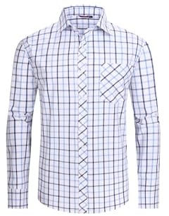 JupiterSecret Chemise à Carreaux en Coton Décontracté pour Homme, Chemise de Costume avec Poche Poitrine