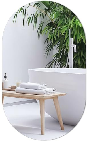 TSKDKIT Oval Wall Mirror 50 x 30 cm Stick On Mirror for Walls, Self Adhesive Frameless HD Glass Mirrors for Bathroom, Hallway, Bedroom