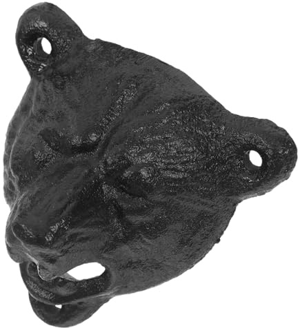 BATHVEVE Cast Iron Bear Head Bottle Opener Wall Mounted Animal Head Opener for Home Bar Decor Rustic Black Wall Sculpture Suitable for Bars and Parties