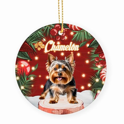 Yorkshire Terrier Hunde Keramik Weihnachts Ornamente Mit Seil Weihnachtsdekoration 7.3Cm Christbaum Hängeornamente
