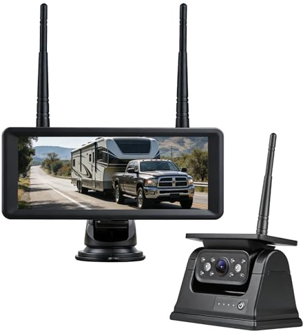 Ecoyoca 1080P Magnetic Solar Wireless Reversing Camera with 7.2 Monitor, 10000mAh Rechargeable Battery Powered Reverse Camera, WiFi Easy to Install Backup Camera for Van, Trailer, Truck