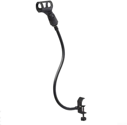 Pied de Microphone Col de Cygne Réglable avec 360° Flexible Cou et Clip Micro pour Bureau, Podcasting, Vidéoconférence - Noir(A)