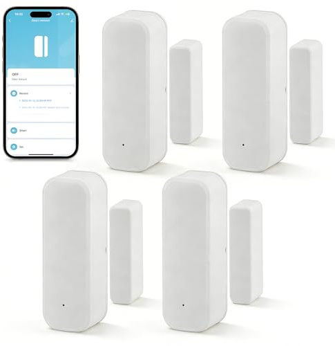 Capteur de Porte et de Fenêtre Intelligent (4 pièces), Capteur WiFi de Porte et de Fenêtre pour Thermostat de Radiateur Intelligent Maison, Garage