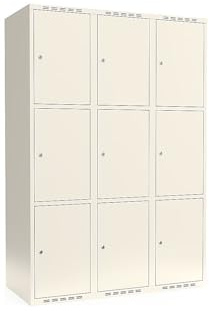 kaiserkraft | 3er-Schließfachschrank Fydor | 3 Abteile | Weiß | B 1200 mm | Flache Dachform | Zylinderschloss