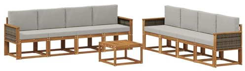 vidaXL Outdoor-Sofagarnitur mit Kissen 7 pcs Natürlich und Hellgrau, Moderner Garten-Sofaset, stilvolle Sitzgelegenheit, Akazie Holz Möbel, bequemer Lounge, wetterfest