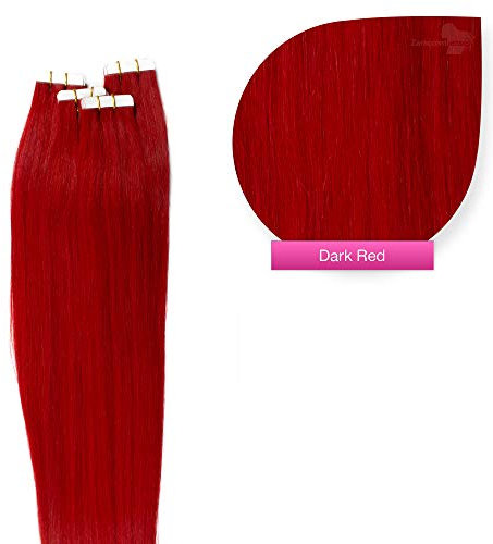 Tape In On Tressen Echthaar Extensions 50cm 40 x 2,5g Dunkelrot rote Tresse Haarverlängerung