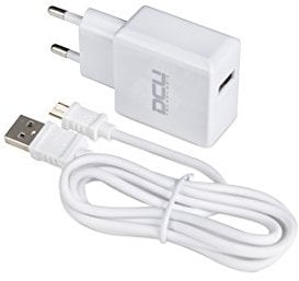 DCU TECNOLOGIC | Cargador USB | 5V 2.4A | Conexión Micro USB | Cable Micro USB 1m | Compatible con Smartphone (Blanco)