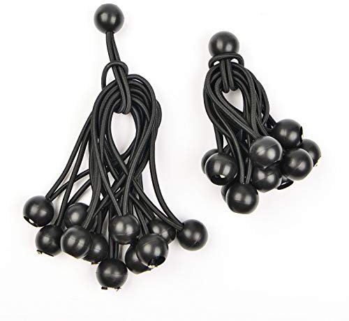 10cm and 15cm Tendeurs à boule de Bâche de Tente de Tarp Cravates cordons, 24 pièces noir