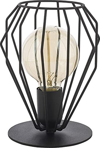 Licht-Erlebnisse Tischleuchte in Käfigform Vintage Metall in schwarz D:18cm H:22cm E27 max 60W Kabelschalter für Schlafzimmer Wohnzimmer Nachttischlampe