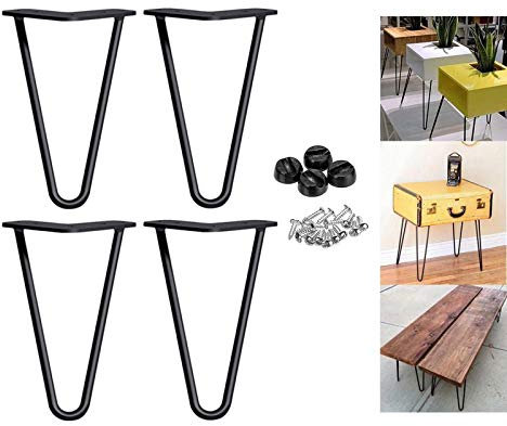 8 inch Metal Table Legs 20cm Hairpin Leg Black 2 Rod 10mm Mid Century Modern Industrial Style for Wardrobes Sofas Drawers Cabinet DIY Furniture w/Protector Feet & Screw (Set of 4)