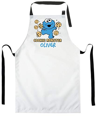 Ferocity Personalisierter Kinderschürze Jugend Malschürze Kunstkittel Kochschürze Apron Teenageralter Werkschürze mit einem motiv Werkschürze Plätzchen-Monster mit Name [074]