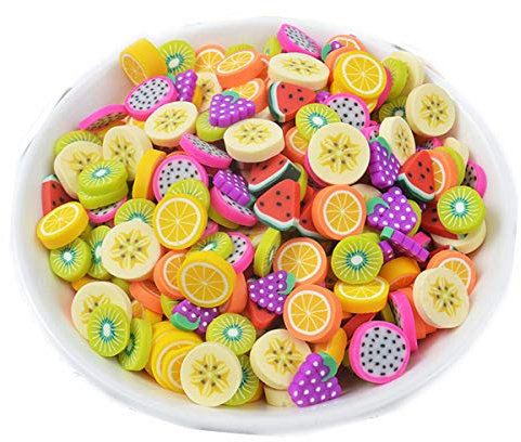 100 Pack Fruit Charms Resin Flatbacks Buttons Polymer Clay Beads for Miniature Fairy Garden Hair Accessories DIY Scrapbooking Phone Case Jewelry Making Home Decoration (Multi)