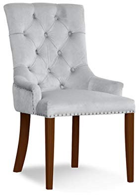 Moderner Stuhl Polsterstuhl Charles Esszimmerstuhl Antik Retro Füße aus Holz Nuss08 (Silber)