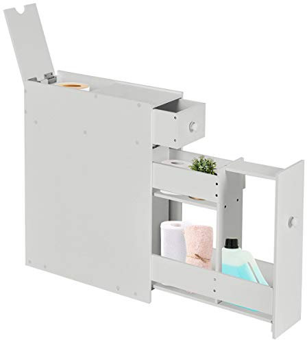 DREAMADE Armoire Colonne Salle de Bain Fonctionnelle, Meuble Gain de Place, Espace Etroit avec Divers Rangements, à Côté de Toilettes/Salon/Chambre à Coucher/Cuisine (Blanc)