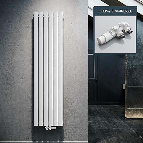 ELEGANT Design Heizkörper Flach 1800x462mm mit Weiß Multiblock Thermostat Flachheizkörper Weiß Einlagig Vertikal Heizkörper Mittelanschluss