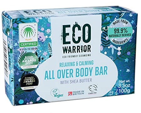 Eco Warrior All Over Body Soap Bar - Vegan, Cruelty Free, No SLS or Parabens, Deeply Nourishing Shea Butter, Body and Hand Soap Bar, Little Soap Company, 100 g
