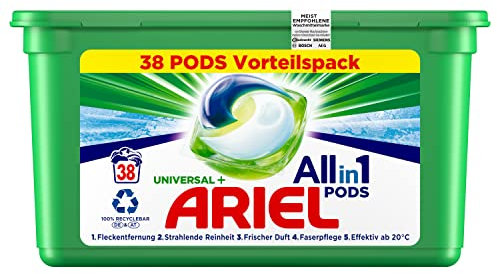 Ariel Waschmittel Pods All-in-1, 38 Waschladungen, Universal Frischer Wäscheduft und strahlende Reinheit