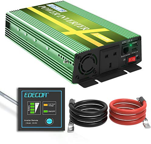 EDECOA 1500W Power Inverter DC 12V to 240V AC - Car Power Converter 3000W Peak with 2 USB Ports, UK Outlets, Remote Controller and Cooling Fan