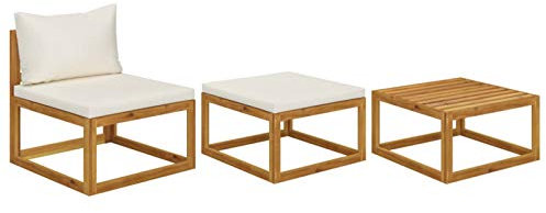 Tidyard 3-TLG. Garten-Lounge-Set mit Cremeweiß Kissen Loungesofa Gartenloungeset mit 1 Tisch Garten Sitzgruppe Gartengarnitur Sofanitur Balkonmöbel Terrassesofaset Gartenmöbel Akazie Massivholz