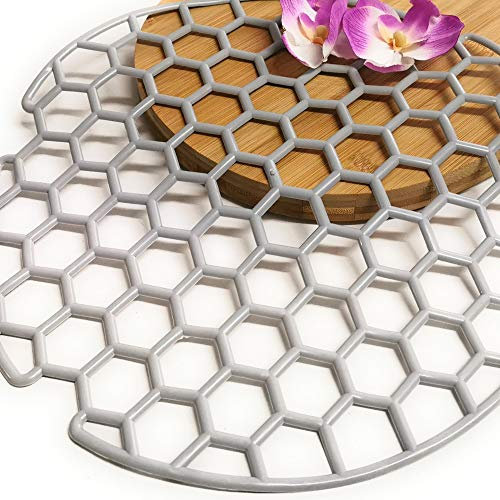 Kerafactum Spülbecken Gummimatte Spülbeckeneinlage | Abtropfmatte Antirutschmatte für Schubladen Schutzmatte rund für Spühlbecken | Schutzmatten Anti Rutsch Waschbecken Gummi Matte | grau 2 St.