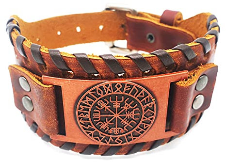 Vikings Armband Vegvisir Wikinger Kompass Leder Metall braun kupfer