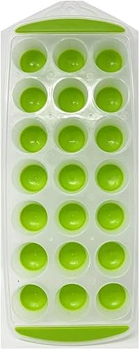 HOMESHOPA Ice Cube Trays, Easy-Release Pop Out Flexible Silicone Molds, 21 Round Slots, Reusable BPA Free Stackable, Easy to Clean, Save Freezer Space Ice Cubes for Whisky Cocktails Beer Drinks, Green