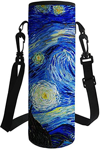 HUIACONG Van Gogh Trinkflaschenhalter Sternennacht, interaktive Animation, Wasserflasche Tasche für Kinder, Schule, Wasserflaschenhalter zum Wandern, 750 ml - 1000 ml Flaschenhülle