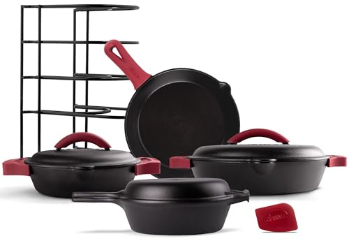 Kochgeschirr-Set aus Gusseisen, voreingebrannt,Feuer, Ofen- und herdfest