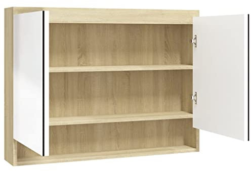 vidaXL Armoire à Miroir de Salle de Bain Meuble de Rangement Armoire Murale Suspendue Toilette Maison Intérieur 80x15x60cm MDF Blanc et Chêne