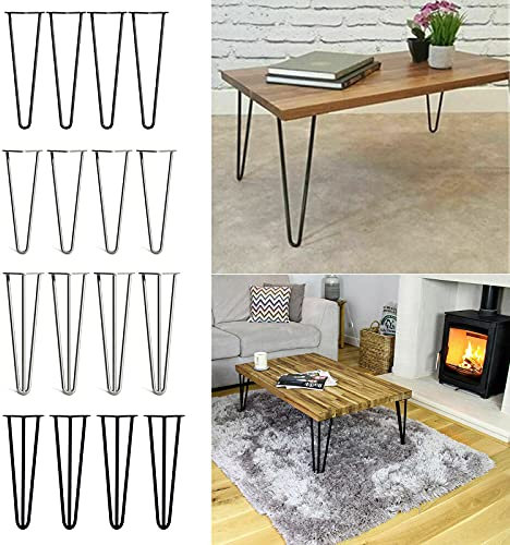 Royalswill Lot de 4 pieds de table en métal en épingle à cheveux - 3 entretoises - En acier - Hauteur : 40 cm - Pour tables basses, bureaux modernes, pieds de chevet ou chaises - Noir