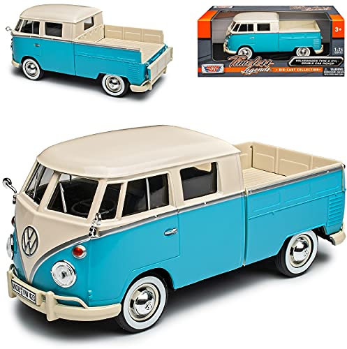Motormax Volkwagen T1 Pickup Pritsche Blau Weiss Cream Samba Bully Bus 1950-1967 1/24 Modell Auto mit individiuellem Wunschkennzeichen